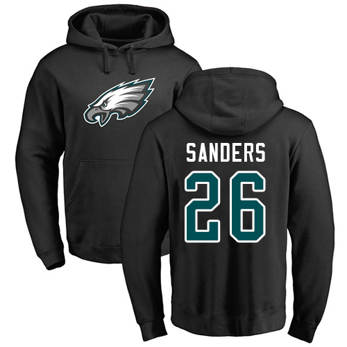 Men Philadelphia Eagles #26 Miles Sanders Black Name and Number Logo NFL Pullover Hoodie Sweatshirts